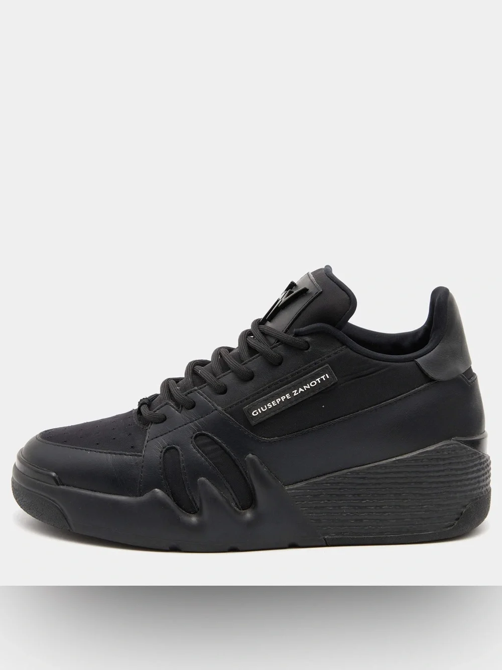 Giuseppe Zanotti Black Leather and Fabric Talon Low Top Wedge Sneakers